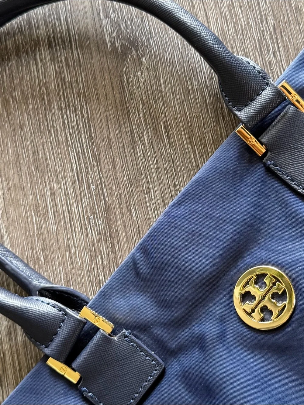 Tory Burch Navy and Black Tote with Gold Logo Hardware